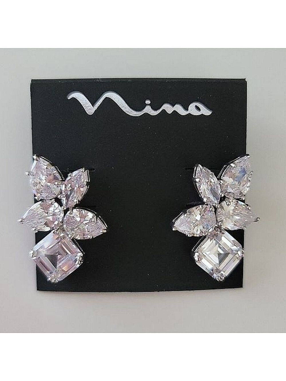 Earrings Cubic Zirconia Nina Silver Toned Earrings NWT #0331